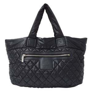 CHANEL Coco Cocoon Tote MM Handbag, Women's, Black Nylon Bag with Silver Hard...